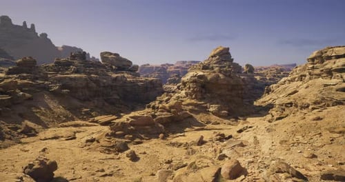 Sandstone Rock Formations and Eroded Landscape in a Desert Setting