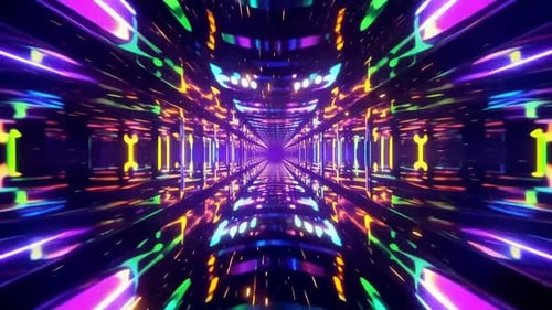 Futuristic Neon Tunnel Motion Graphic with Glowing 3D Geomet