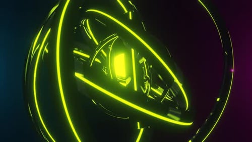Animation en boucle de fond de Sci-Fi Rings jaune fluorescent en 4K