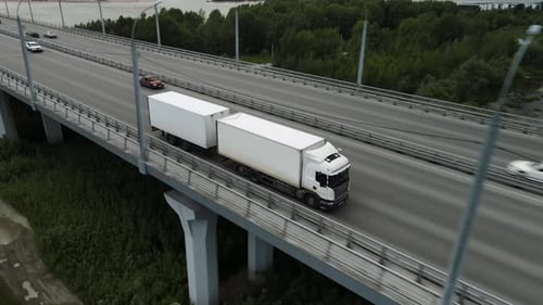 Large Truck Drive City Street Highway Lorry Move Cargo Freight Transportation