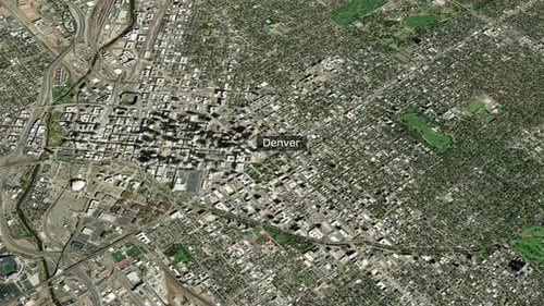 Satellite Map Zooming to Denver City Location Reveal