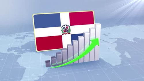 Dominican Republic Flag With Increasing Bar Chart Graph And Arrow Green