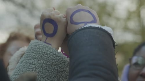 People Raise Fists in Protest Demonstration