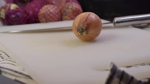 Close Up of Onion on a Cutting Board