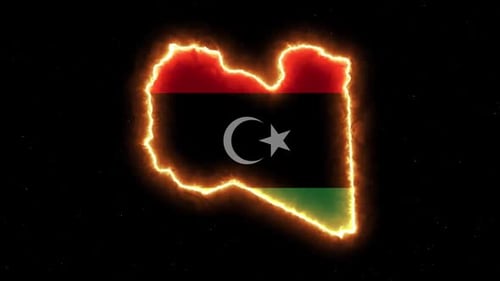 Burning Libya Country Map Glowing Animated Outline