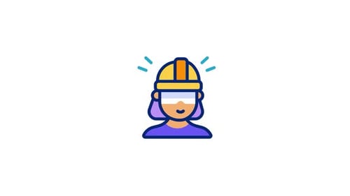 Animated Flat Design Icon of a Worker in Hard Hat