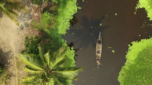Canoe in kerala backwaters from above