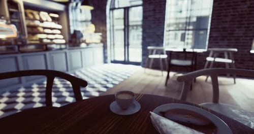 Cozy Cafe Setting with Coffee and Pastry in a Stylish Interior