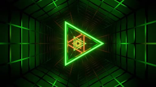 Red And Green Neon Triangle In Mesh Tunnel Background Vj Loop | 4K