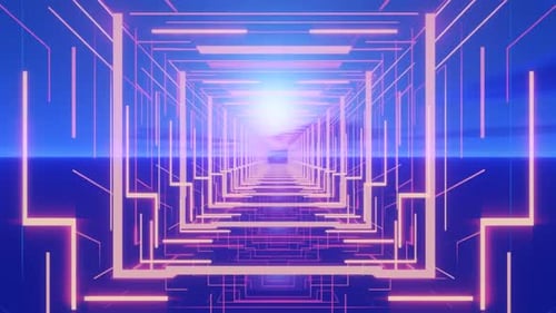 Renderização 3D, fundo cinematográfico futurista VJ retrowave, loop infinito