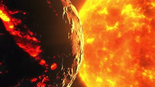 Dying Planet close to red giant sun with hot lava