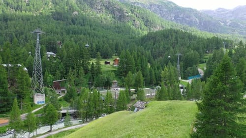 Aerial View of Cable car passing with mountain background