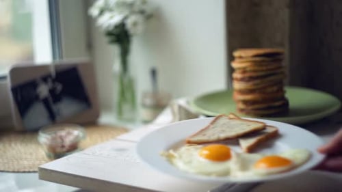 Morning Toast and Fried Eggs Breakfast