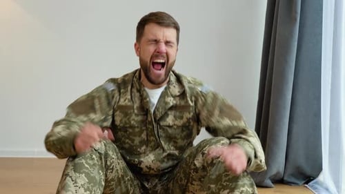 Soldier Suffering From Depression Psychological Trauma PTSD Concept