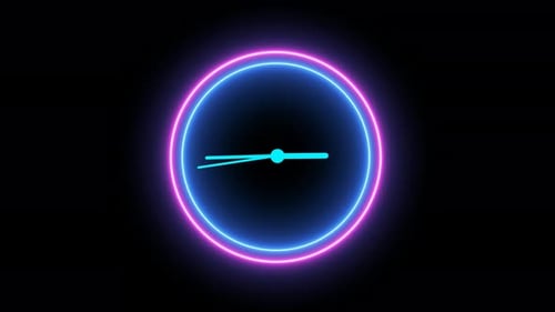 Animierte Uhr mit glühendem Neonlicht. Countdown, isoliert, animiert, 24-Stunden-Tag. 16