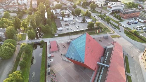 Aerial Drone Video Flying Over the Historic Tourist Center of Gdansk on a Summer Afternoon Poland