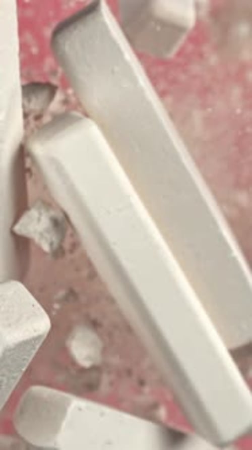 School Chalk Flying on a Pink Background Filmed on a Highspeed Camera at 1000 Fps