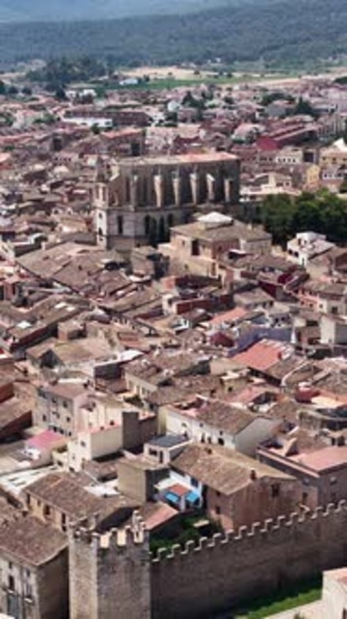 Aerial View of Historic Montblanc Town in Catalonia Spain