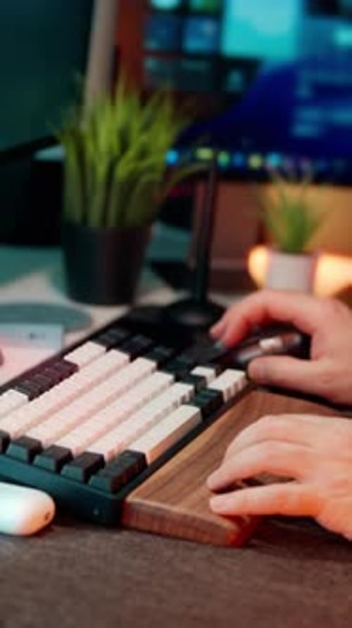 Modern Workspace Hands Typing Mechanical Keyboard