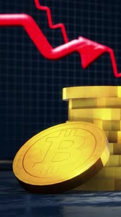 Bitcoin Falling Price Red Arrow Crypto Downtrend Vertical Video