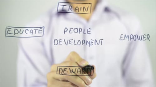 Writing People Development Cycle on Clear Surface