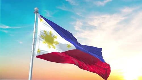 Philippines National Flag Waving against Sky Background
