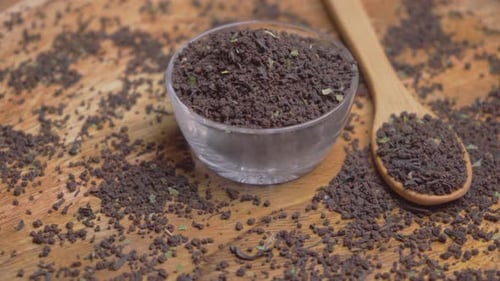 Black Tea in Bowl with Wooden Spoon