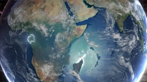 Realistic Earth Orbit and Zoom Glowing Borders Gabon