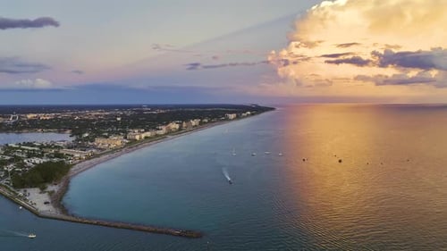 Aerial View of Nokomis Beach at Sunset Crowded with People Waiting for Independence Day Fireworks