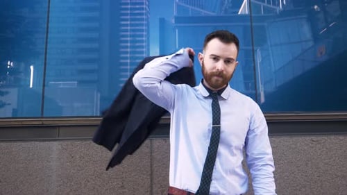 Portrait Handsome Businessman with Beard in City Adult
