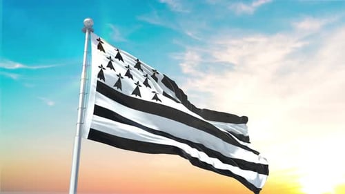 Realistic Waving Flag of Brittany Against Blue Sky