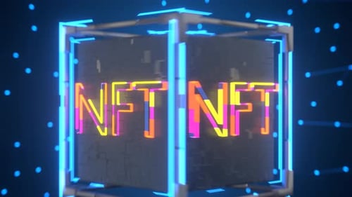 Dynamic Neon NFT Text Reveal in Digital Cube
