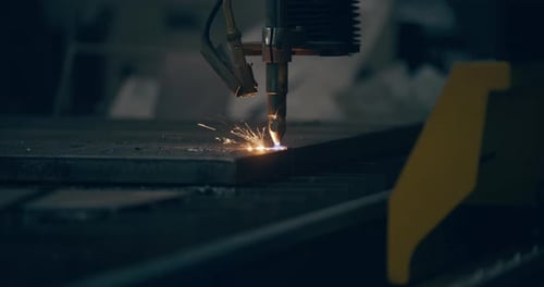 Metal Cutting Machine Sparks Fly in Factory