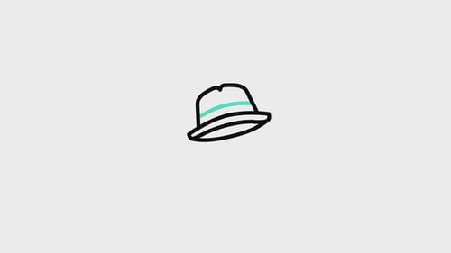 Minimalist Fedora Hat Icon Animation with Blue Stripe