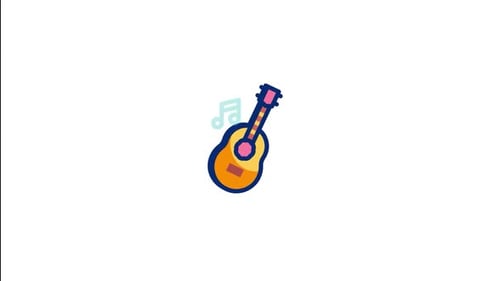 Animated Flat Design Guitar Icon with Wiggling Musical Notes
