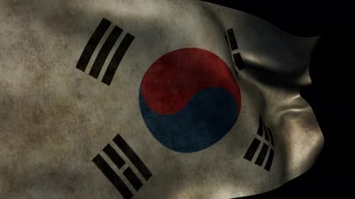 Bandeira ondulante da Coreia do Sul com tecido texturizado animado no Alpha Channel