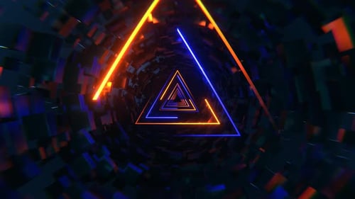 Blue And Orange Neon Sci Fi Triangular Tunnel Background VJ Loop l 4K