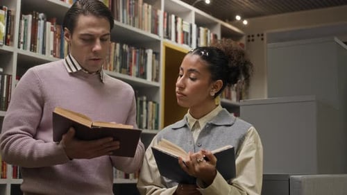 Motivated Young Diverse Students Studying Together in University Library