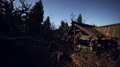 Secluded Wooden Hut Atop Rocky Terrain with Sweeping Landscape Views