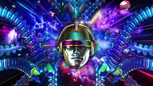 Futuristic AI Head in Neon Space Metaverse Loop