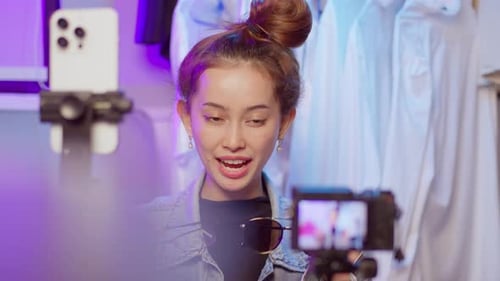 Enthusiastic Woman Vlogging About Fashion and Beauty