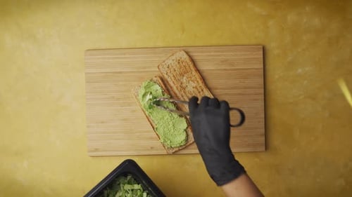 Top View Of A Poke Sandwich Preparation On A Yellow Table