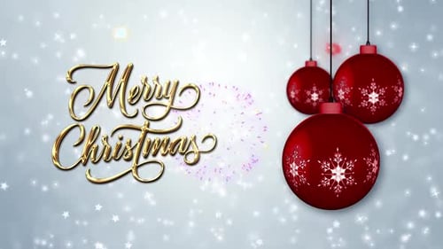 Animated Merry Christmas Greeting with Ornaments and Falling Snow