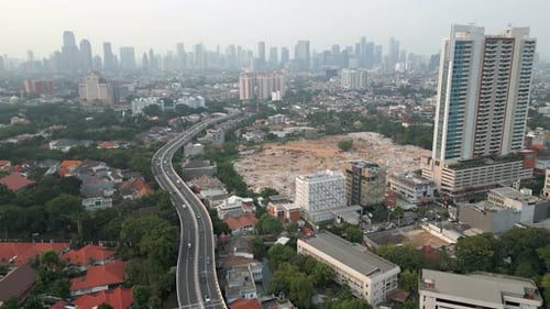 Air Pollution Across Jakarta City Indonesia Near Kemang Highway Drone Track In 30FPS