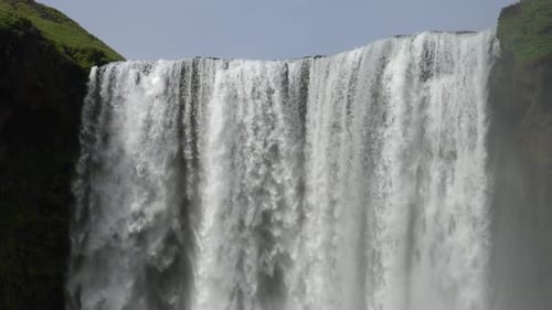 Close up of the powerful Skogafoss Waterfall in Iceland. summertime