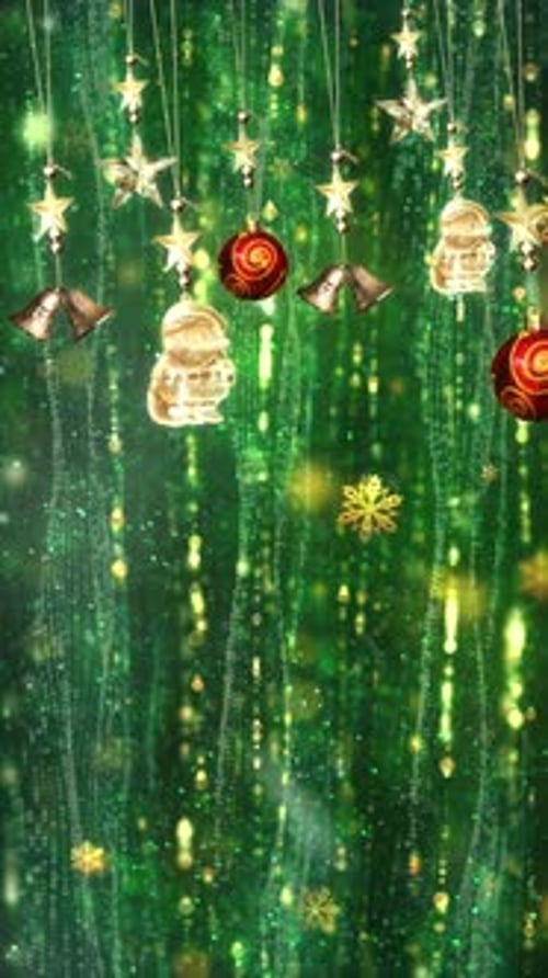 Animated Christmas Background with Sparkling Ornaments and Golden Snowflakes