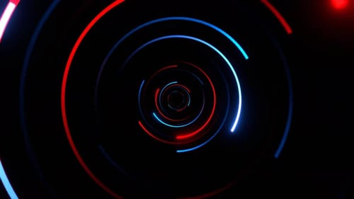 Red And Blue Neon Circles In Mirror Tunnel Background Vj Loop In 4K
