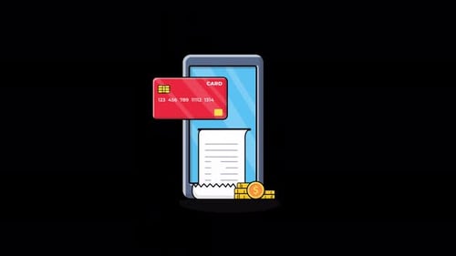 Animated Phone with Cash Memo and Bank Card. Payment Concept Video - Transparent