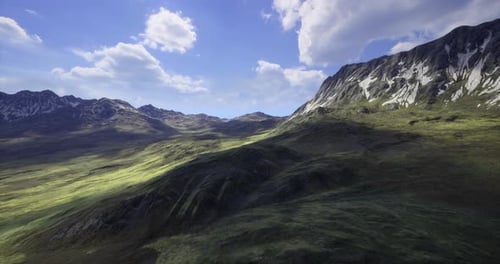 Breathtaking Mountain Landscape Showcasing Rolling Hills and Clear Blue Skies