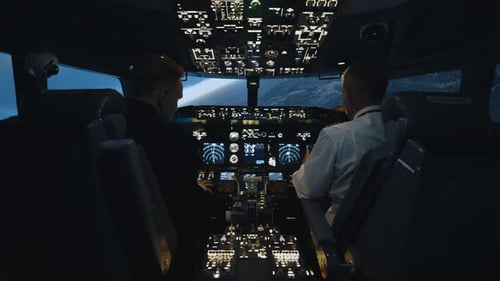 Flight Pilots in Airplane Cockpit for Pilotage Navigation of Piloting Aviator